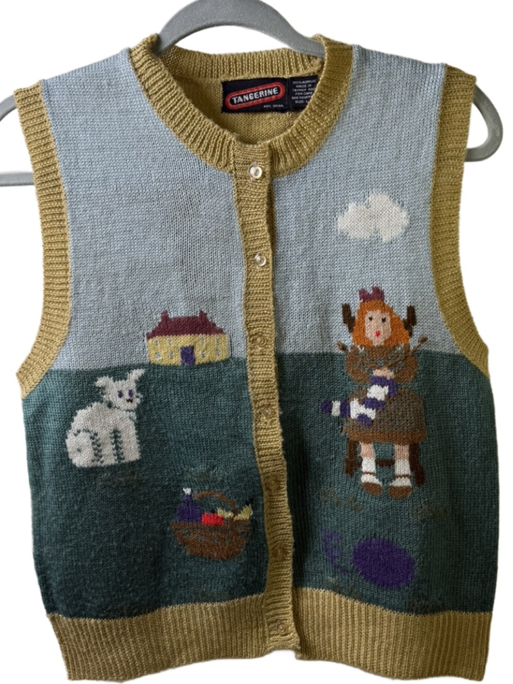 Tangerine Sweater Vest in Mustard and Light Blue Accents